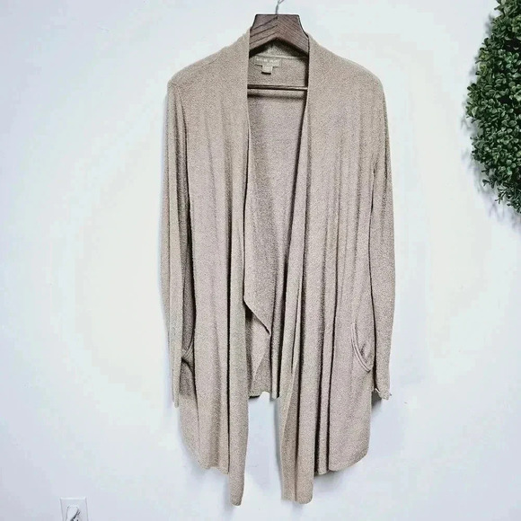 Barefoot dreams tan super soft open front waterfall sweater l/xl - Picture 3 of 10